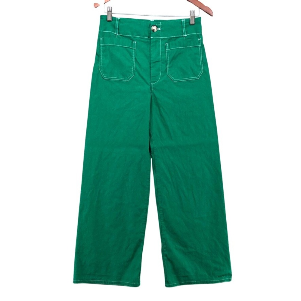Maeve The Colette Pants Womens 27 4 Green Wide Leg Utility Contrast Stitch